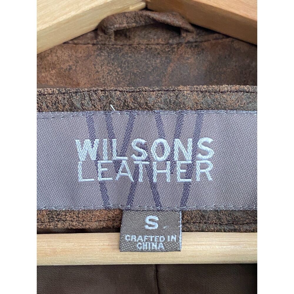 Vintage 1986 Wilsons Leather Brown Marbled Suede Jacket Large 3 Button Blazer, S - Picture 4 of 8